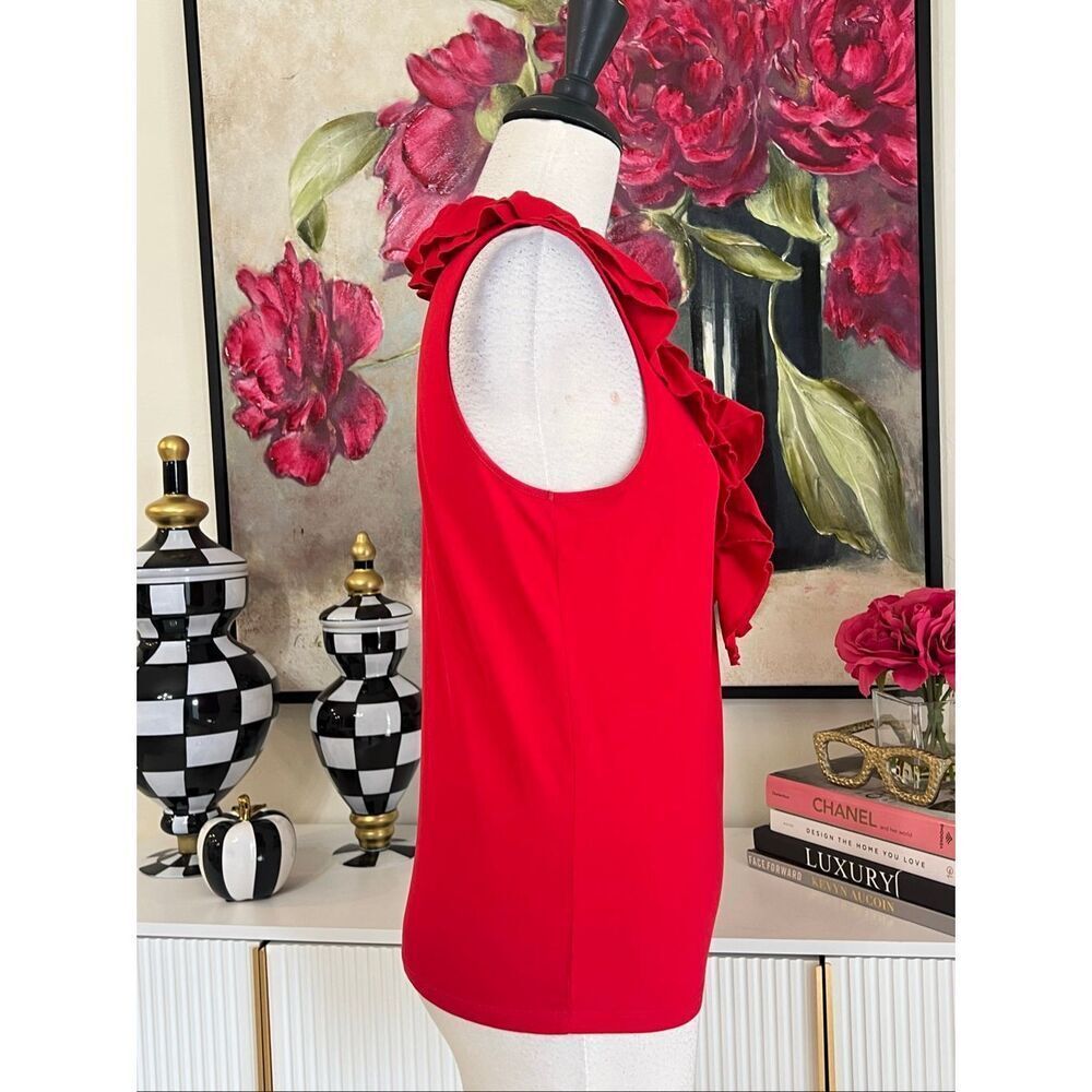 Lauren Ralph Lauren Women's Ruffle V-Neck Button Sleeveless Blouse Top Red Small - Picture 3 of 5